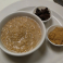 Warm bowl of oatmeal served for breakfast.
